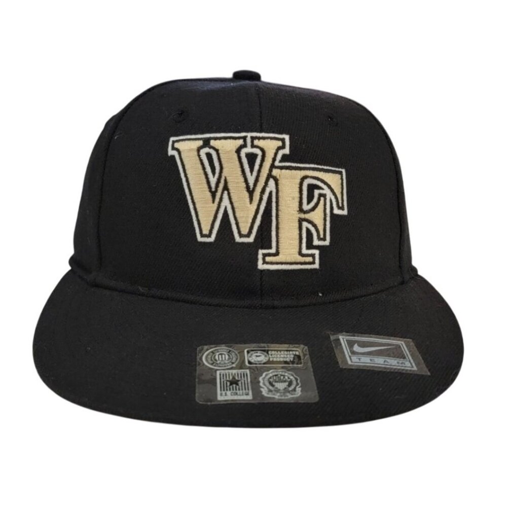 Vintage Nike Team Wake Forest Demon Deacons Fitted Hat 6 5/8 Black Gold WF Logo